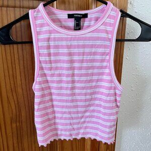 Forever 21 Ribbed Tank Top, Pink & White Stripes, Small